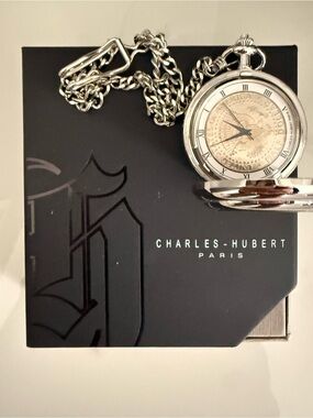 Charles-Hubert Paris Silver Pocket Watch with Chain